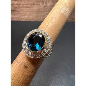 Lab blue spinel and CZ 18k rolled gold ring size 7